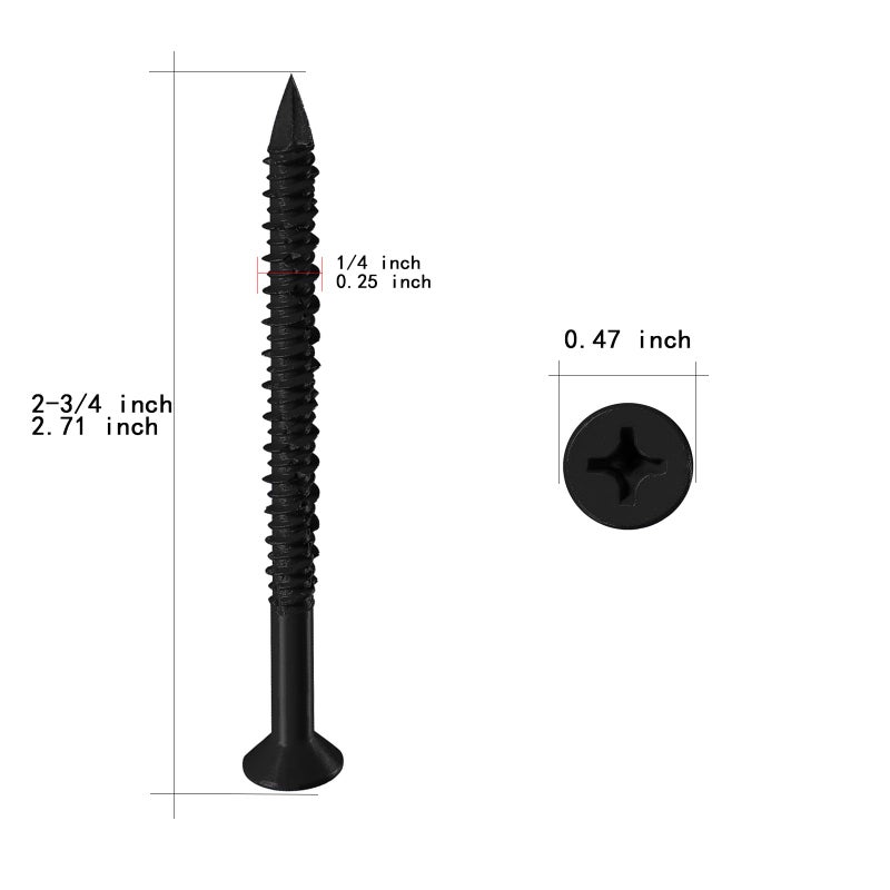 WenSilon(30 PCS) 1/4"" x2-3/4 Black Concrete Screw Anchor Black Flat Head for Anchoring to Masonry, Block or Brick Stucco - Image 2